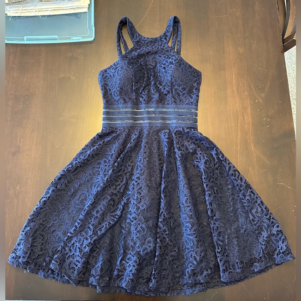 Navy blue formal floral short dress